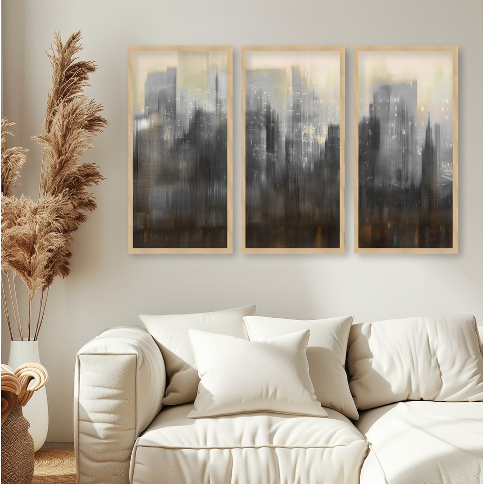 "Night Sky City" Set of Three Framed Textured Wall Art