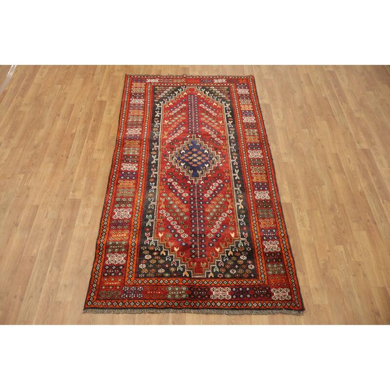 Hand Knotted Oriental 100% Wool Carpet Traditional Tribal Red Shiraz Area Rug - 6' 8'' X 3' 8''