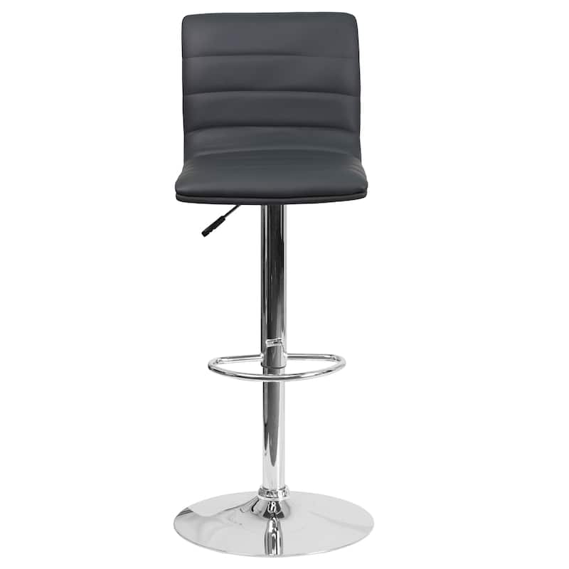 Modern Vinyl Adjustable Height Barstool with Horizontal Stitch Back - 16"W x 19"D x 35" - 44"H - 16"W x 19"D x 35" - 44"H