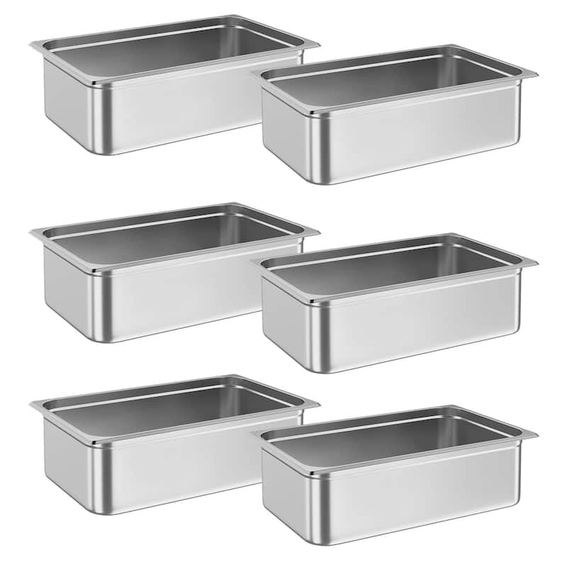 6 Pack Hotel Pan 2.5" Deep Steam Table Pan Full Size Restaurant Pans Commercial - 6" Deep Without Lid