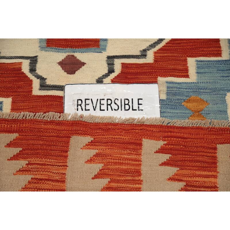 Hand Woven Oriental 100% Wool Carpet Southwestern Tribal Navy Blue & Blues Kilim Area Rug - 8' 2'' X 4' 11''