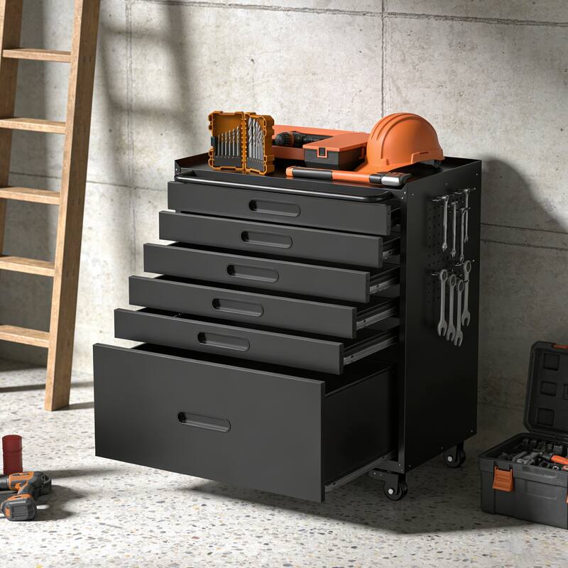 34.3" Rolling Tool Chest with 6 Drawers Mobile Garage Cabinet Organizer, All-Drawer Design for Small Parts & Tools