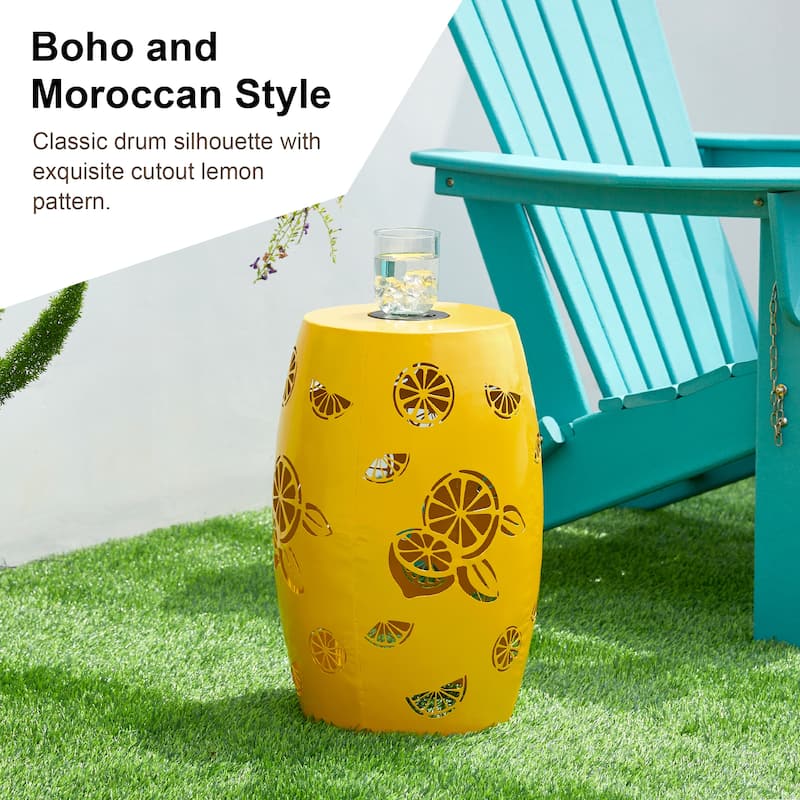 Glitzhome 18.5" Cutout Drum Silhouette Solar Garden Stool