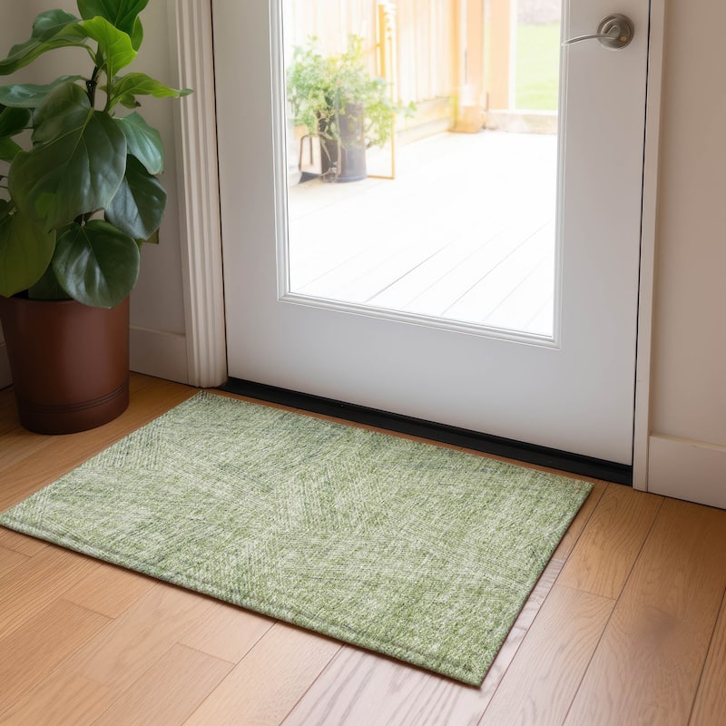 Machine Washable Indoor/ Outdoor Solid Geo Chantille Rug - Aloe - 1'8" x 2'6"