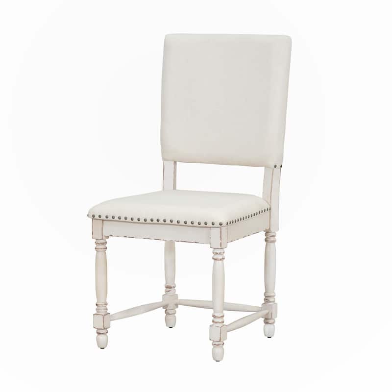 Vintage Traditional 2-Piece Upholstered Dining Chairs with Padded Backs, Cream