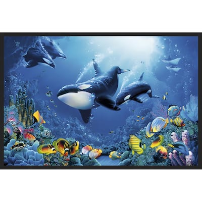 Delight of Life Ocean Orcas Framed Art Poster - 24 x 36 Inch