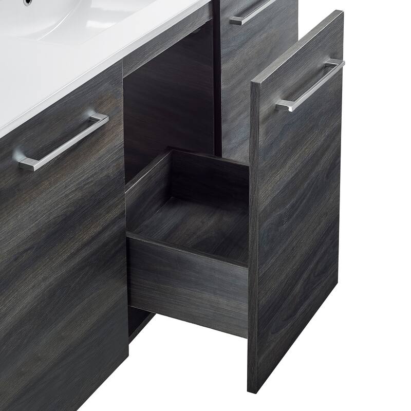 Annecy 48 In. Black Walnut, Double Basin Bathroom Vanity With White, 3-Hole Ceramic Sink Top