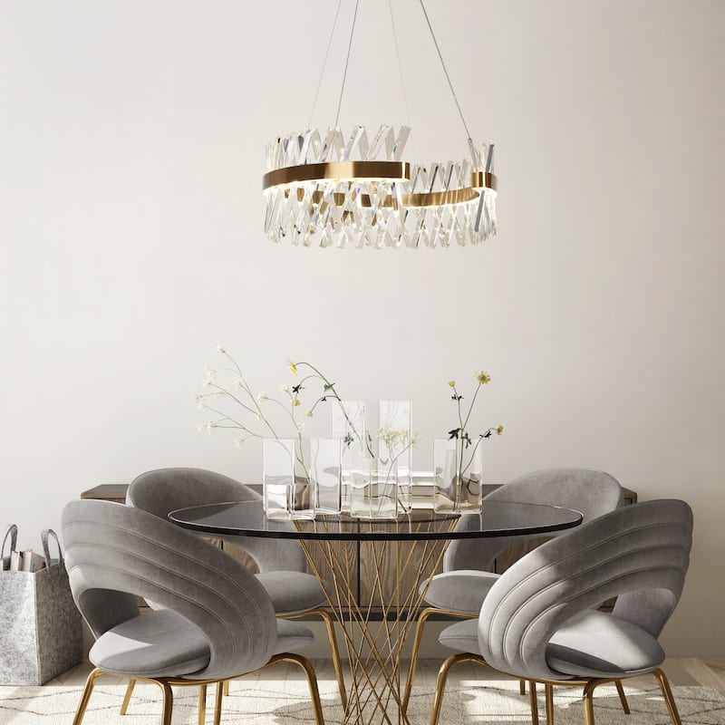 Modern 2-Light LED Crystal Gold Drum Chandelier for Dining Room - D23.2" x H9.4"