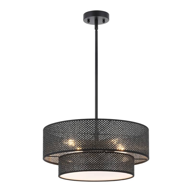 Modern Chandelier 18" 4-Light Black Woven Rattan Shade