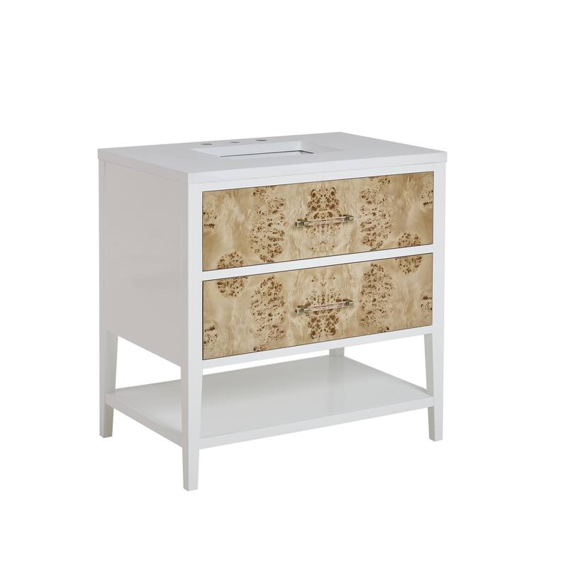James Martin Vanities Olena 36" Single Vanity, Light Mappa Burl and Polished White - Base Only - No Top