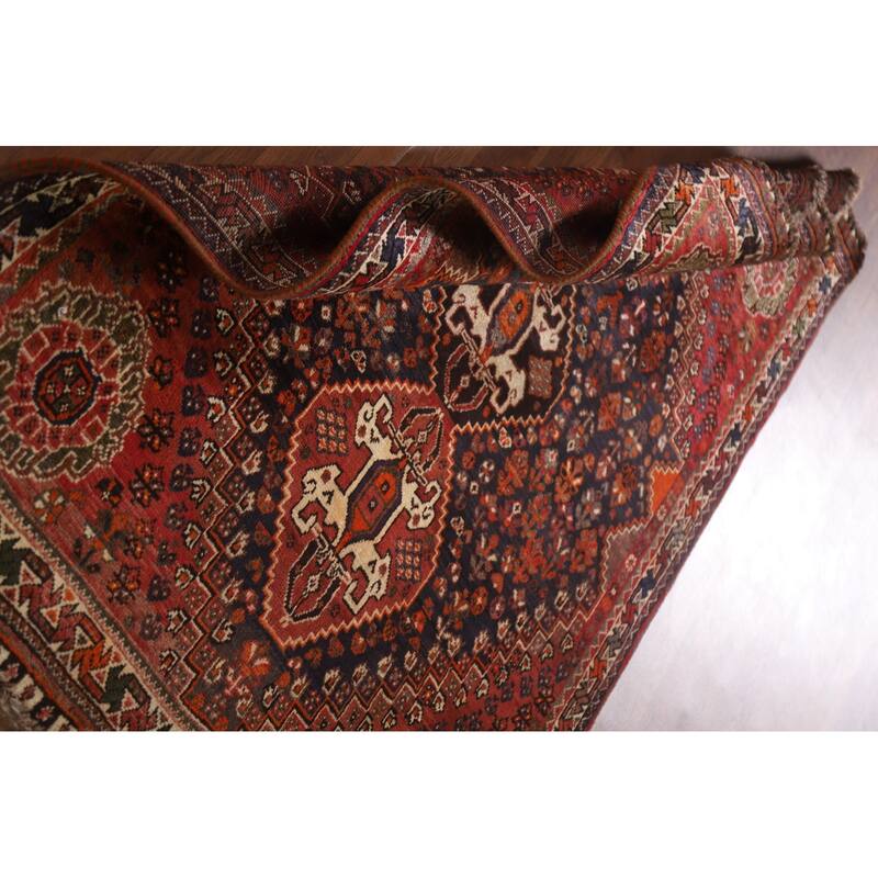 Hand Knotted Oriental 100% Wool Carpet Traditional Tribal Navy Blue & Blues Shiraz Area Rug - 5' 4'' X 3' 8''