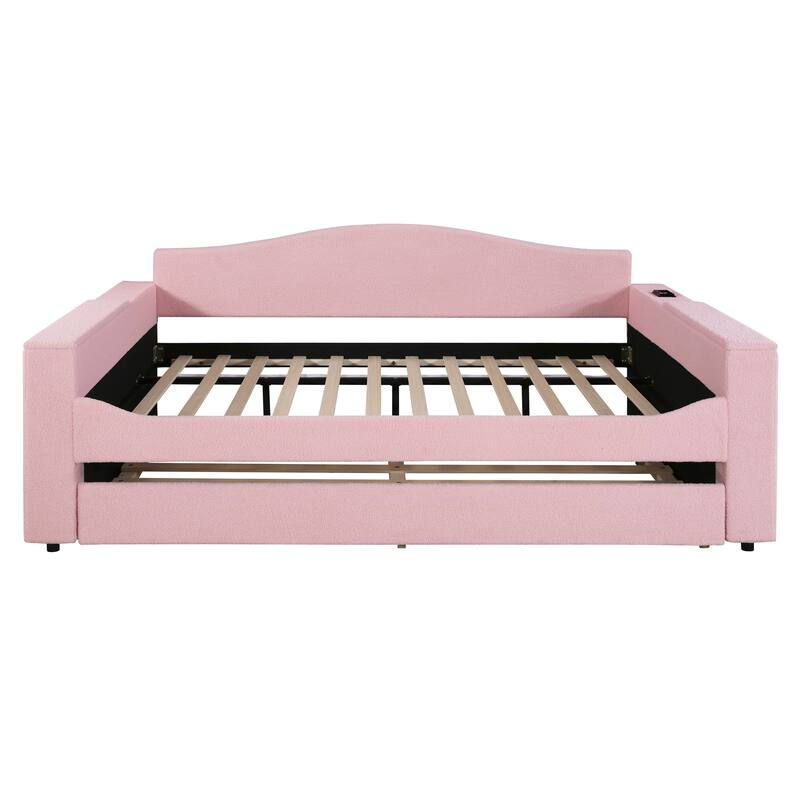 Pink Full Size Daybed with Storage Armrests and Bluetooth Audio