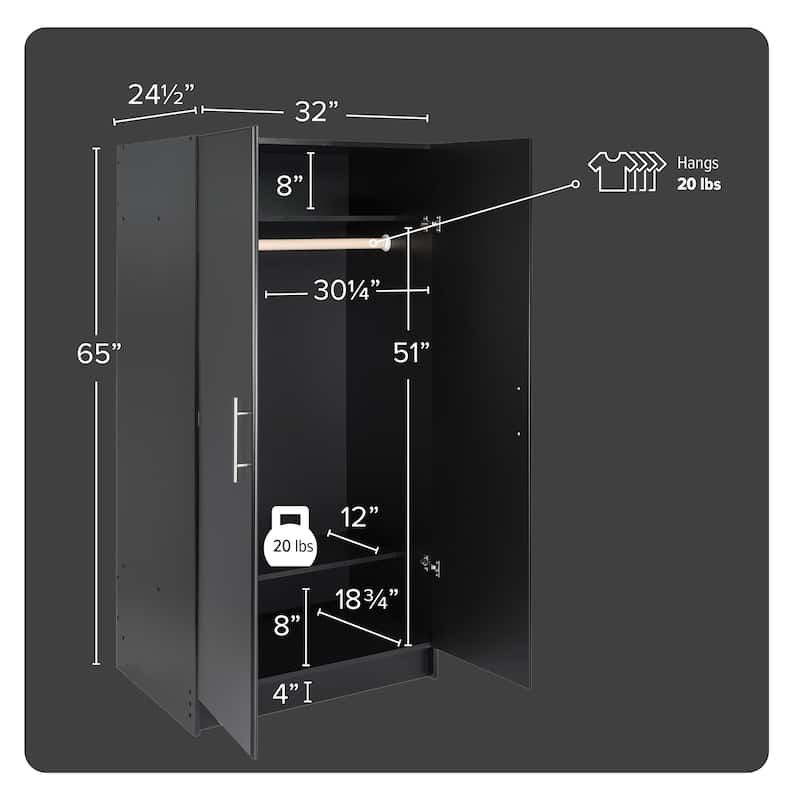 Prepac Elite Armoire Wardrobe Closet Cabinet with Hanging Rail