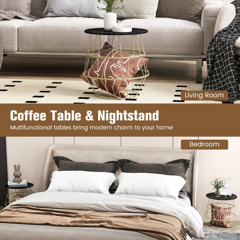 Costway Round Side End Coffee Sofa Table Nightstand with Storage Space - See Details