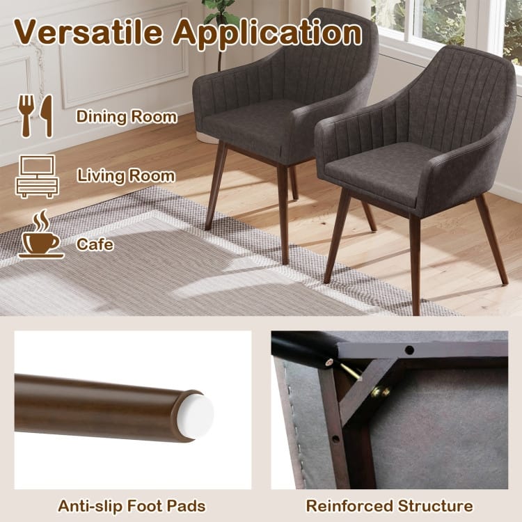 Rubber Wood Dining Chair Set of 2 with Padded Seat and Armrest - 24.5" x 23.5" x 34"