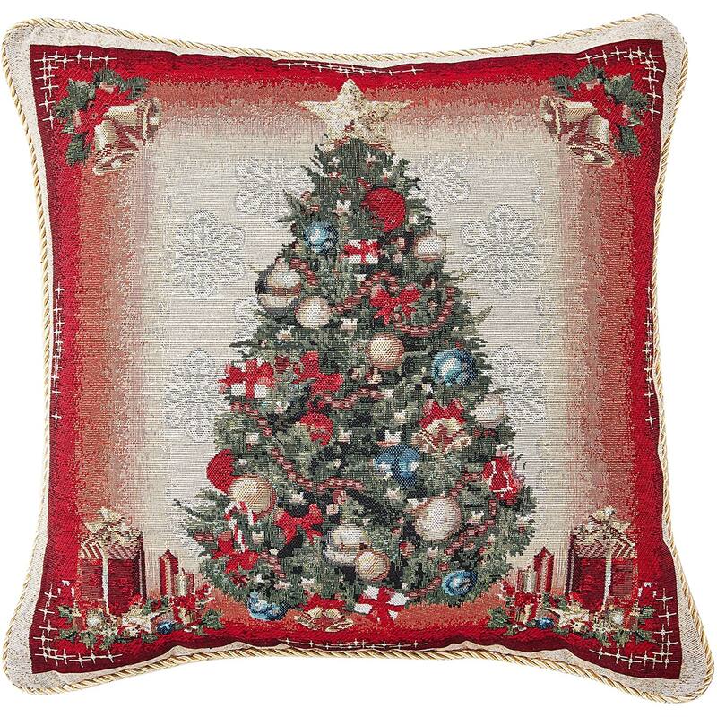 Violet Linen Seasonal Xmas Christmas Holiday Bliss Pattern Decorative Throw Pillow - Santa Tree