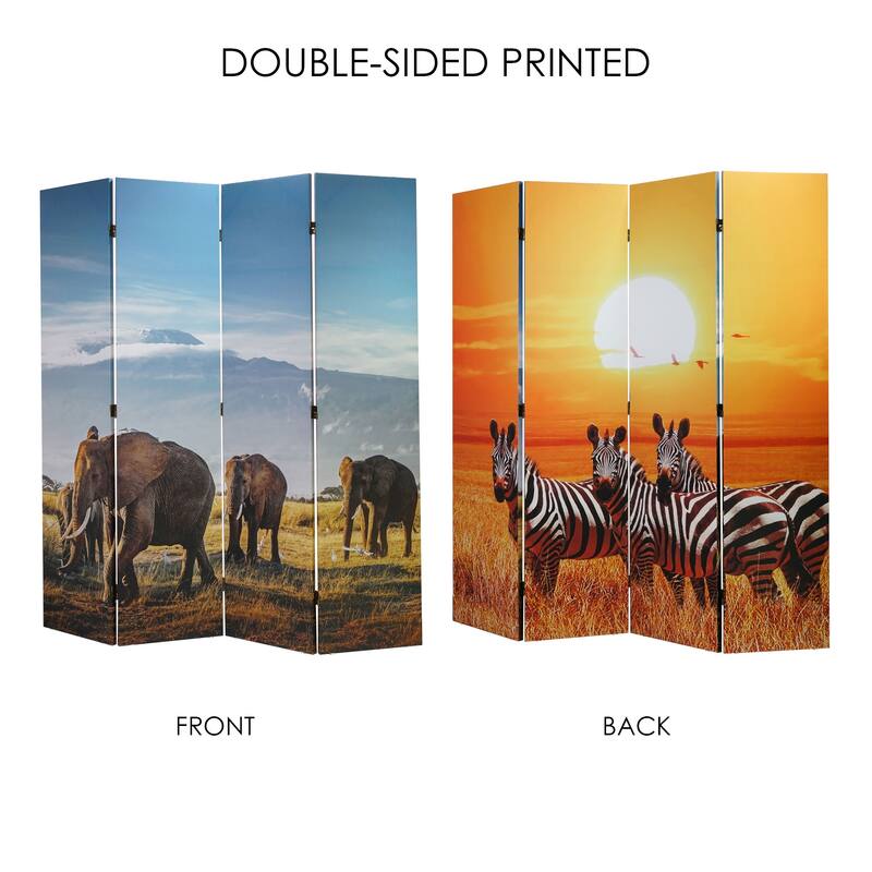 American Art Decor Double-Sided Canvas Room Divider, 4 Panels, 70" H x 63" L