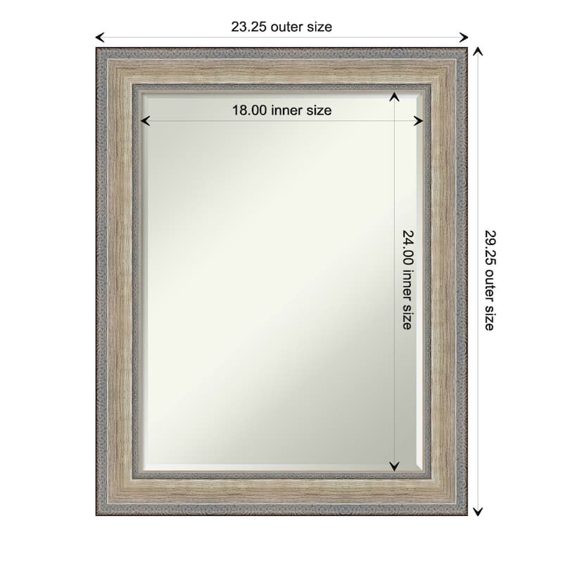 Fleur Silver Half-Inch-Beveled Wood Bathroom Wall Mirror - Fleur Champagne Silver - Glass Size 18x24 - Fleur Champagne Silver