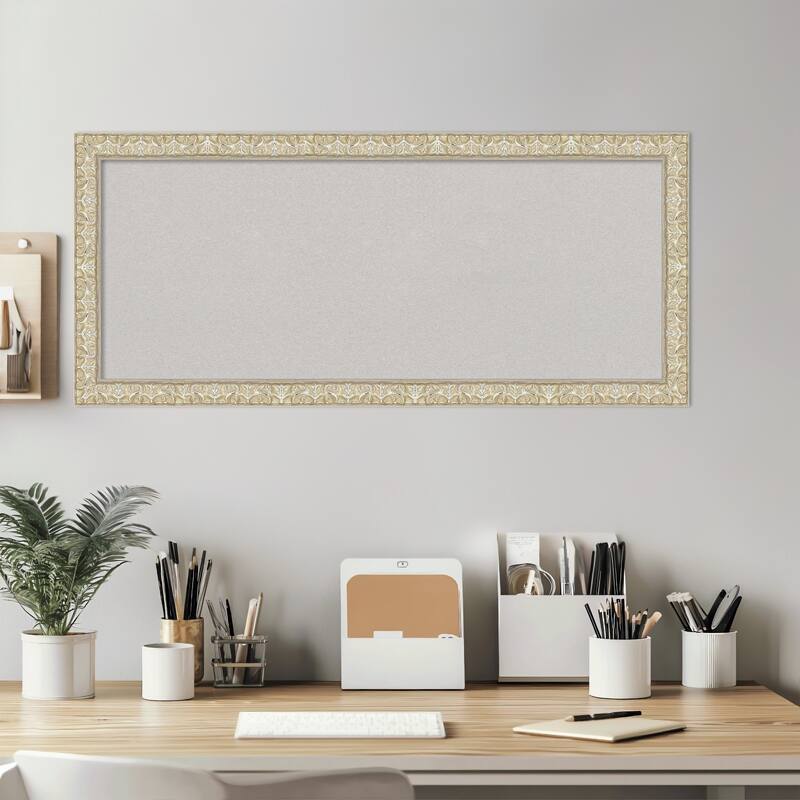 Lila Silver Wood Framed Cork Board - Bulletin Board, Organization Board, Pin Board