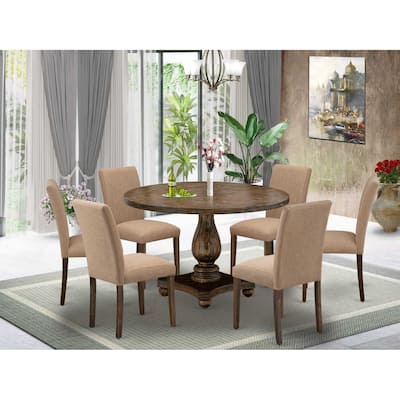 HomeStock 7-Piece Distressed Jacobean Finish Solid Wood Top Dining Table with 6-Chairs