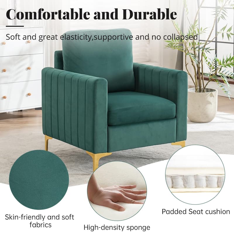 Modern Velvet Accent Chair for Living Room & Bedroom Comfy Reading Armchair with Gold Metal Legs