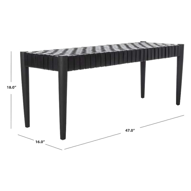 SAFAVIEH Manervia Wood & Leather Bench - 47Wx16Dx18H