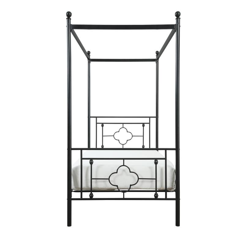 Twin Platform Canopy Bed with Metal Frame and Black Finish, Modern Traditional Design