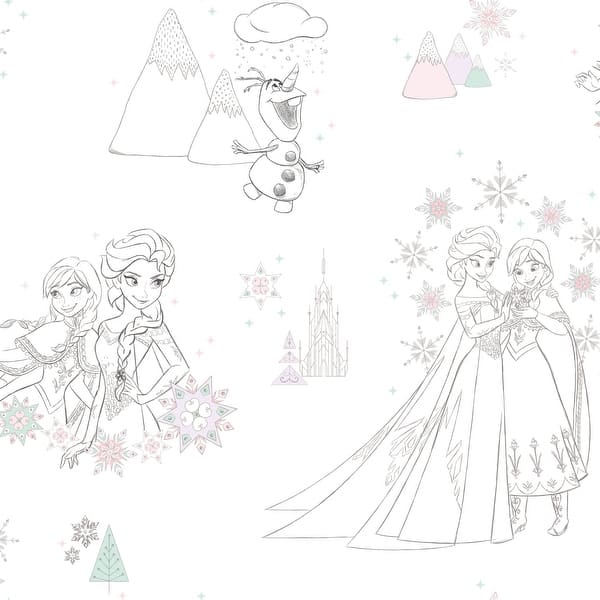 slide 2 of 7, White & Pink & Blue Disney Frozen Peel and Stick Wallpaper by RoomMates