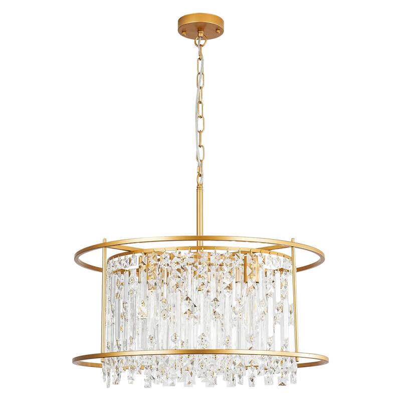 5-Light Glam Gold Chandelier with Drum Metal Frame and Crystal Accents - 23.2 in. W x 20.5 in. H