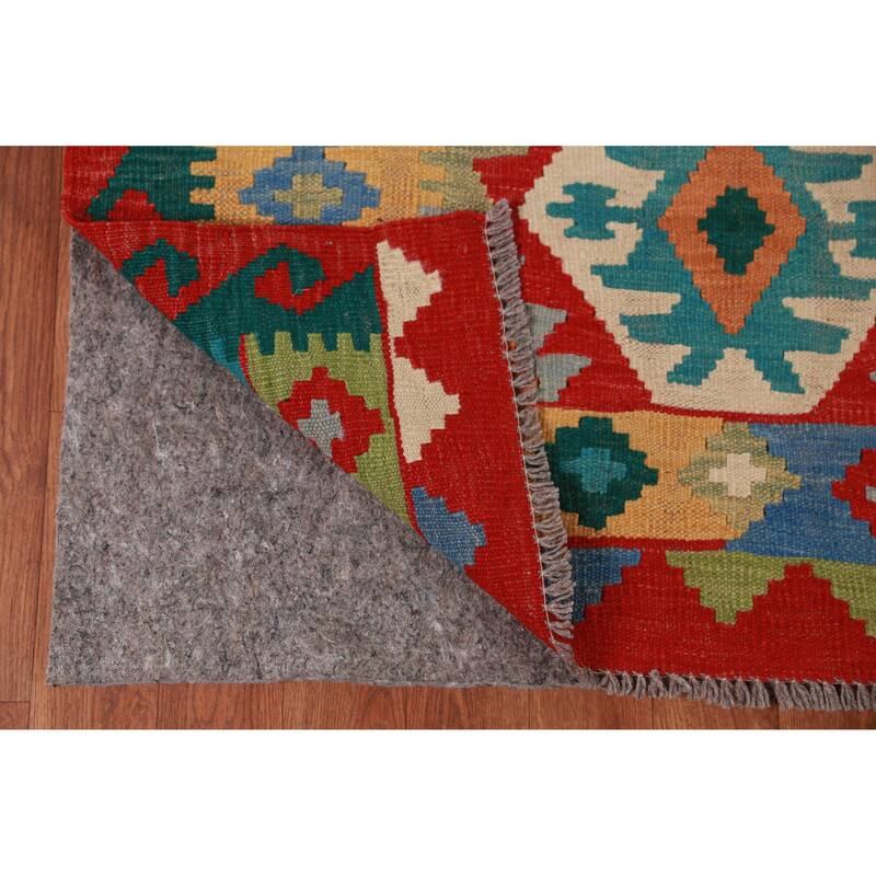 Hand Woven Oriental 100% Wool Carpet Southwestern Geometric Multi-Colored Kilim Area Rug - 8' 5'' X 5' 10''