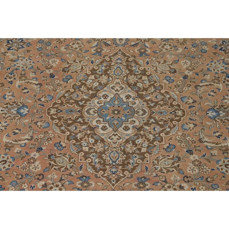 Traditional Mashad Vintage Persian Rug Handmade Orange Wool Carpet - 9'4" x 13'3"