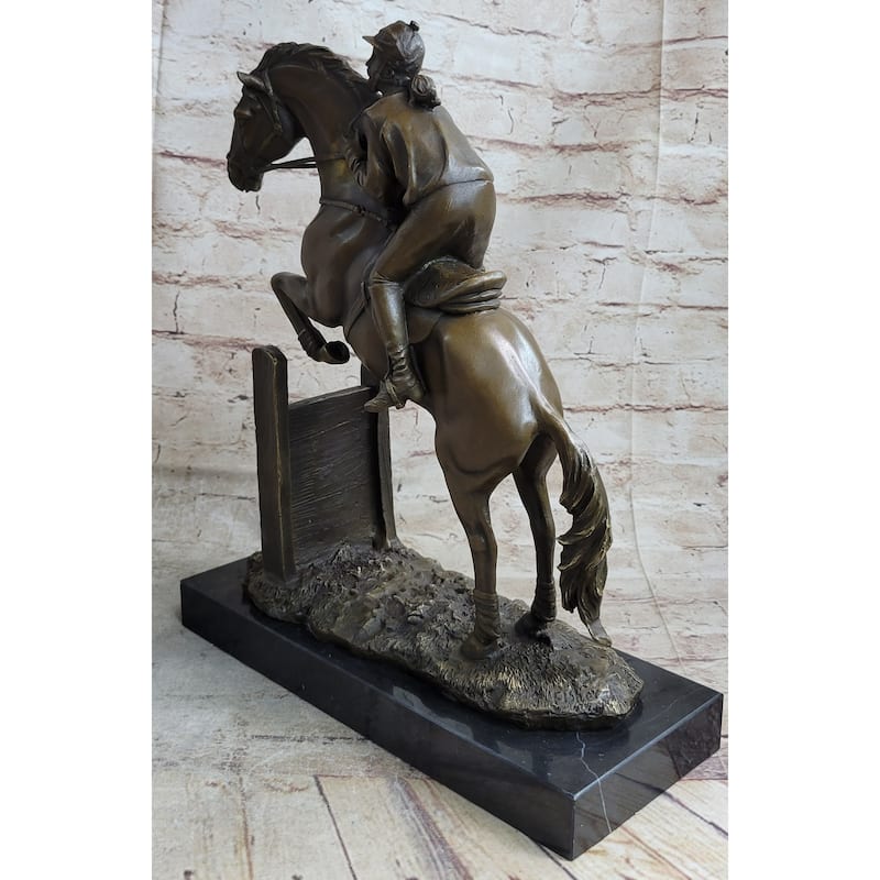 Signed Original Fisher American Artisan Female Jockey Jumps Bronze Sculpture