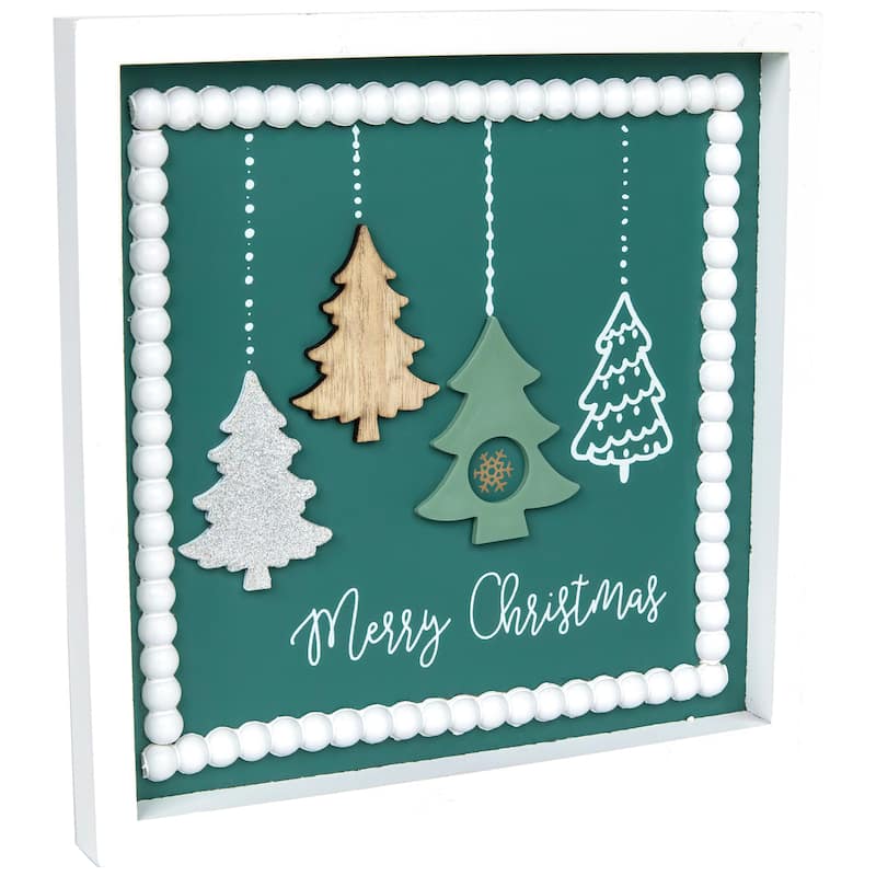 Merry Christmas Trees Framed Wall Art - 9.5" x 9.5"