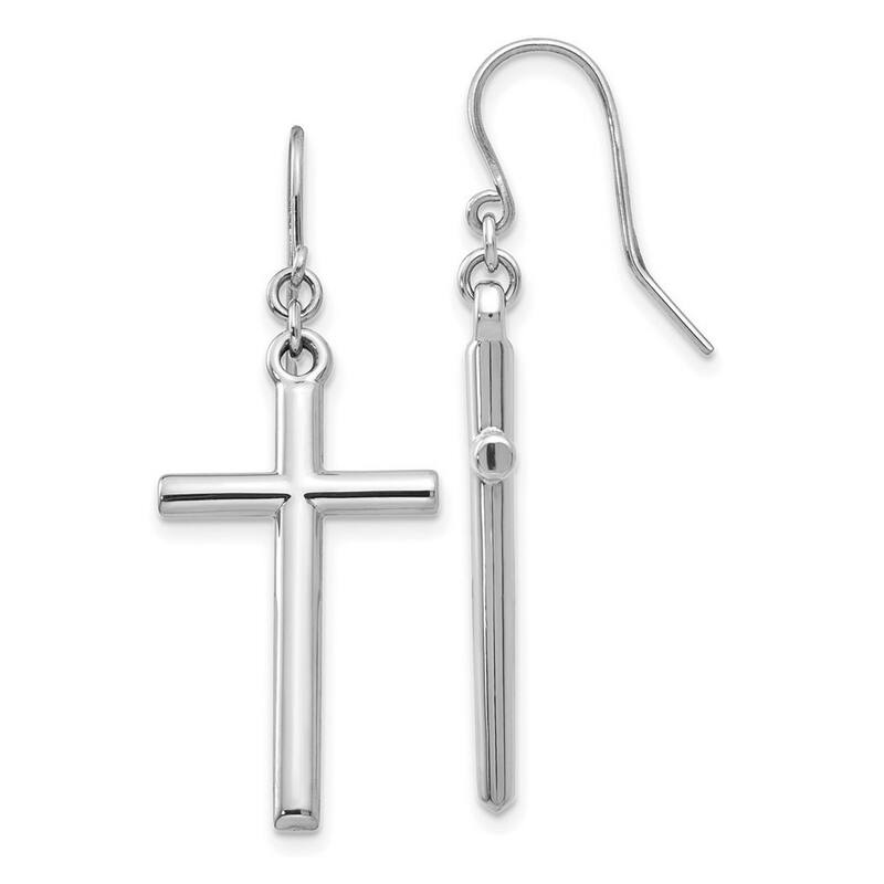 Curata 14k White Gold 43x15mm Large Polished Cross Dangle Drop Hook Earrings