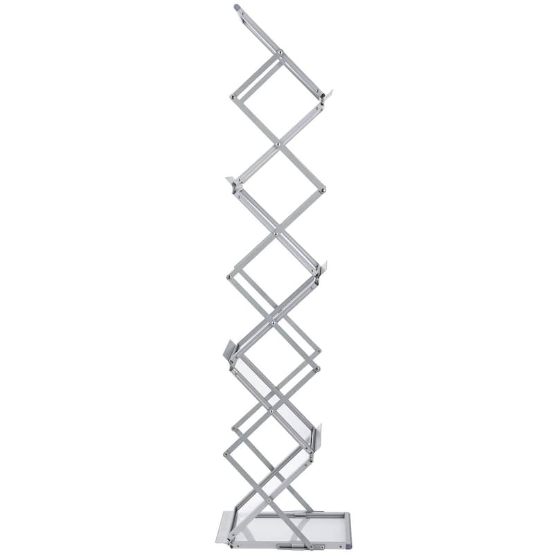 Silver Aluminum Foldable and Portable Lightweight Magazine Rack with 6 Pockets and Carrying Bag - 10.2" x 14.2 "x 59.8"