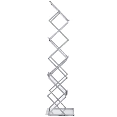 Silver Aluminum Foldable and Portable Lightweight Magazine Rack with 6 Pockets and Carrying Bag - 10.2" x 14.2 "x 59.8"