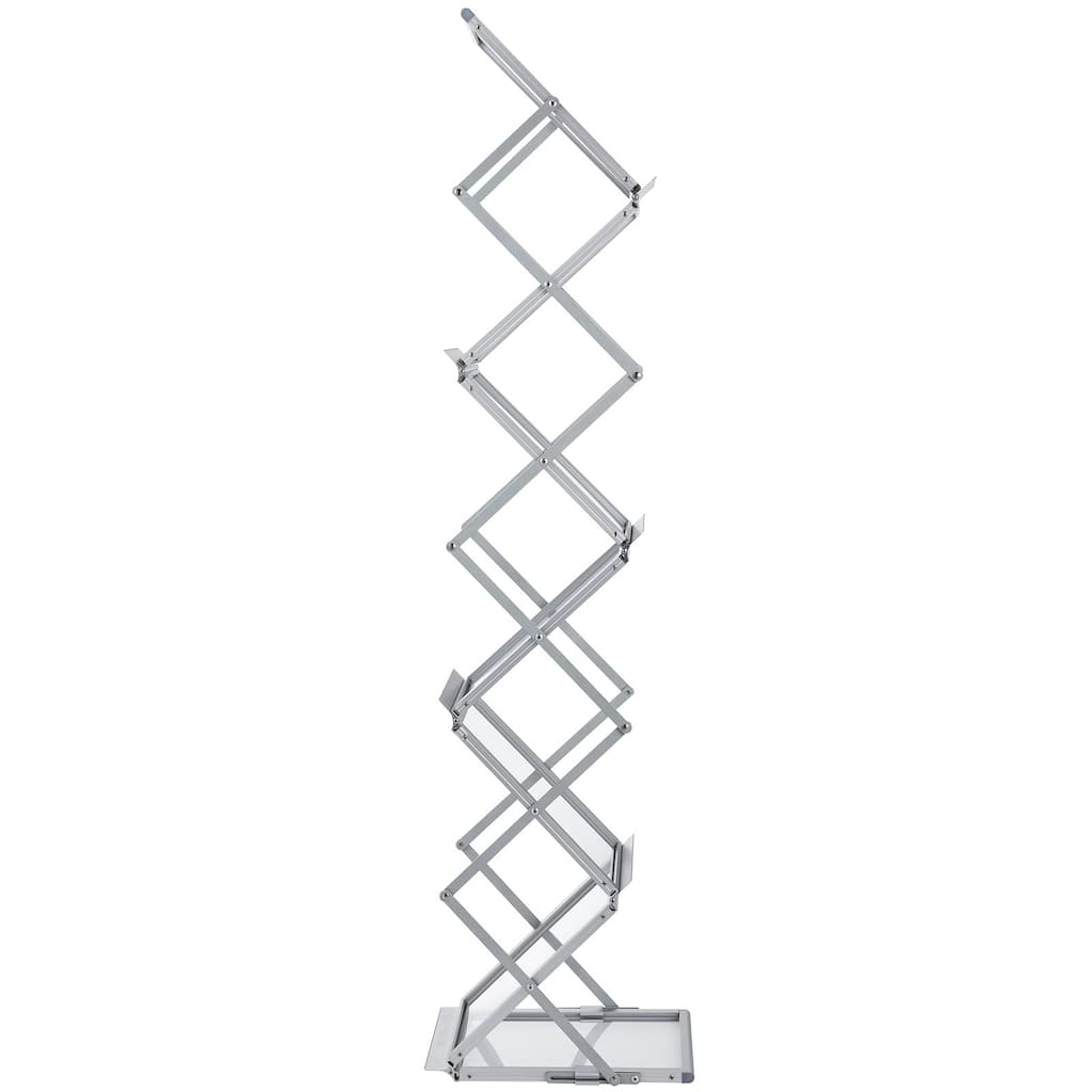 Silver Aluminum Foldable and Portable Lightweight Magazine Rack with 6 Pockets and Carrying Bag - 10.2" x 14.2 "x 59.8"