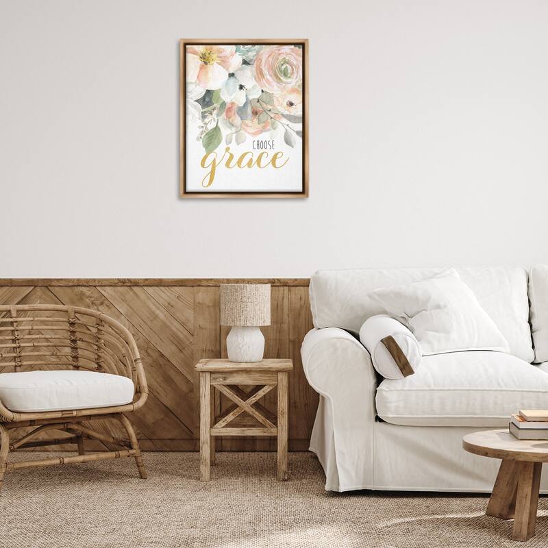 Stupell Choose Grace on Florals Framed Floater Canvas Wall Art Design By Carol Robinson