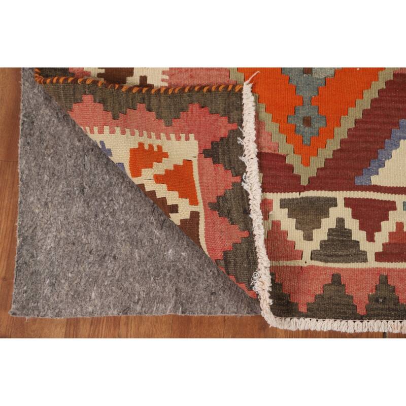 Geometric Kilim Shiraz Persian Vintage Area Rug Hand-Woven Wool Carpet - 5'0" x 9'1"