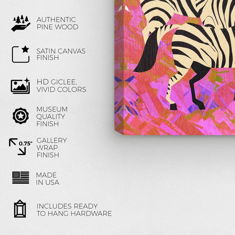Wynwood Studio Canvas Animals Feast of the Zebras Red and Cream White Modern & Contemporary Wall Art Canvas Print