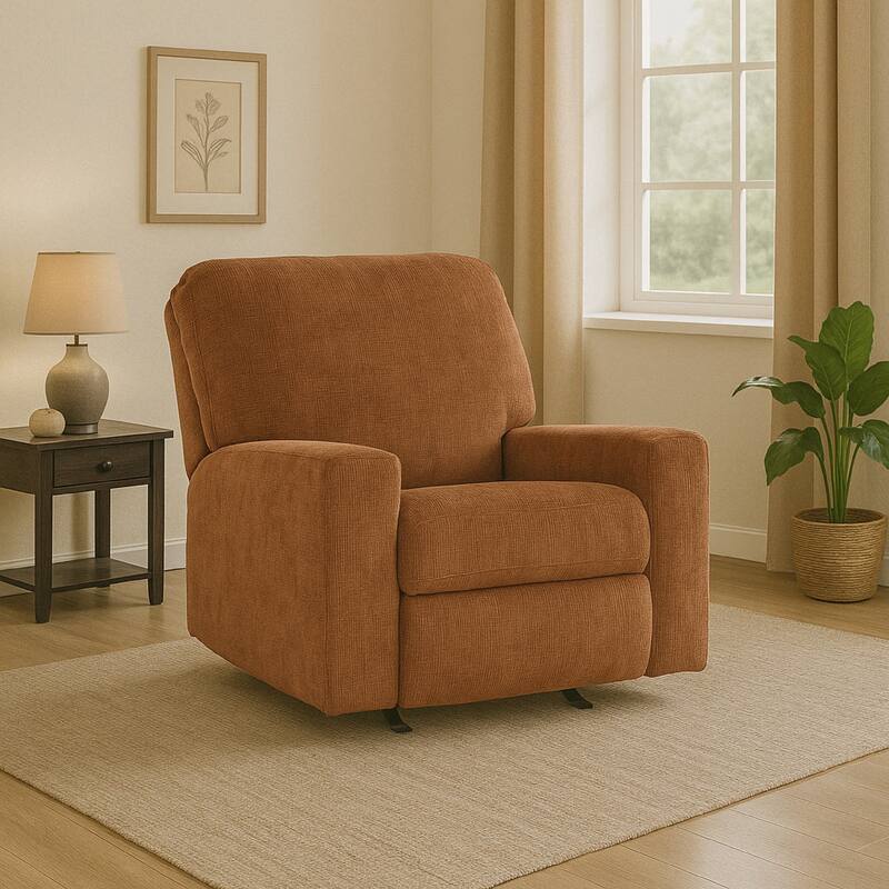 Avie Rocker Recliner Chair, Gentle Motion, Burnt Orange Polyester