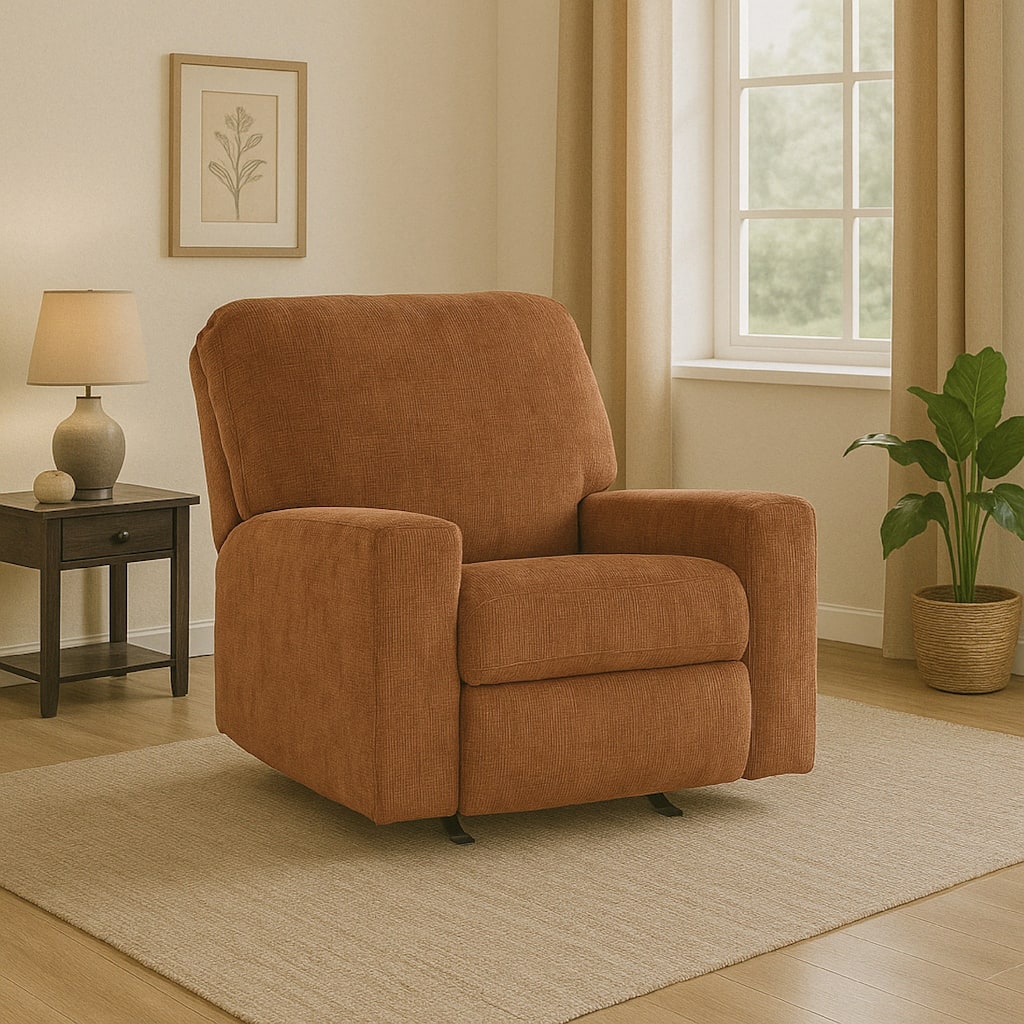 Avie Rocker Recliner Chair, Gentle Motion, Burnt Orange Polyester