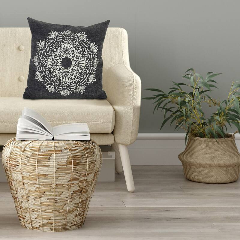 Handwoven Medallion Square Throw Pillow - 20" - Jet Black and White
