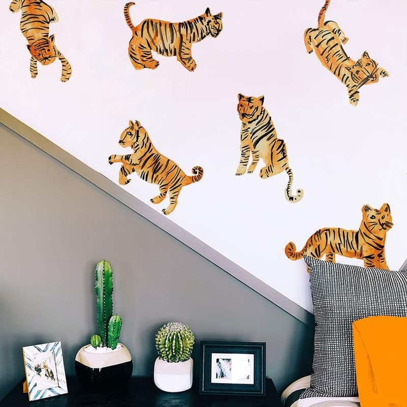 Tempaper Watercolor Tiger Removable Wall Decals (Contains 6 Pieces on (3) 17.25" x 9.75" Sheets)
