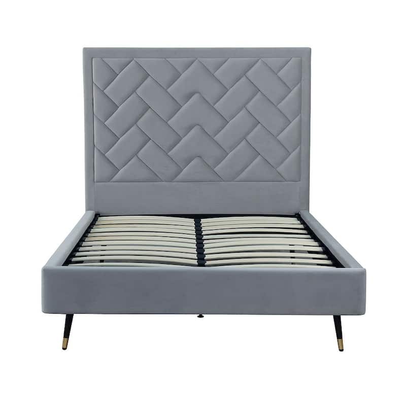 Manhattan Comfort Crosby Modern Velvet Upholstered Bed