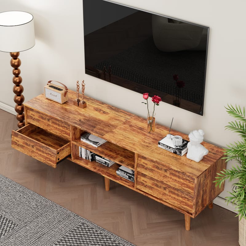 63'' TV Stand with Bevel Design, 4 Drawers and 2 Shelves, Entertainment Center for Living Room or Bedroom