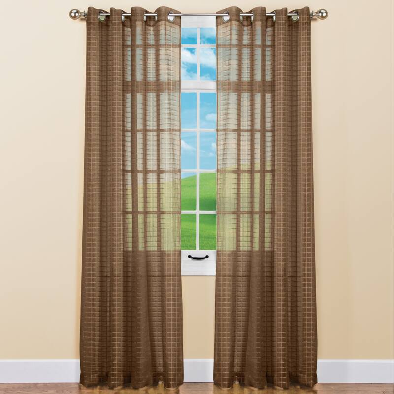 Montauk Woven Check Sheer Grommet Top Curtain Panel - Espresso - 53"x84" - 84 Inches