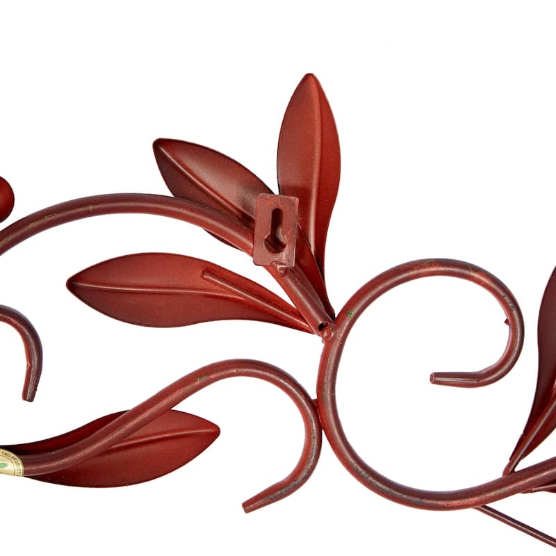 Metal Leaf Home Wall Decor with Scrolled Vine - Green or Red - Roche River Decor