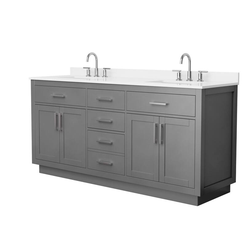 Wyndham Collection WCG262672D-QTZ-US3MXX Beckett TK 72" Free Standing - Dark Gray / White Quartz Top / Brushed Nickel