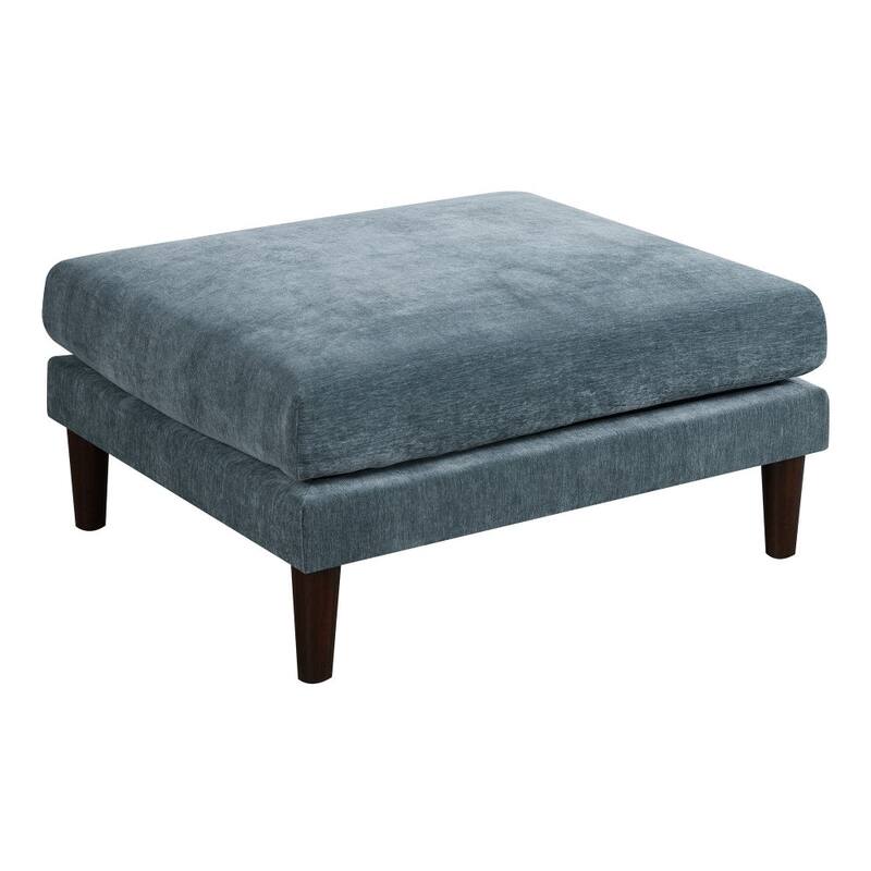 32 Inch Modular Ottoman, Box Cushion Seat, Wood Legs - Blue
